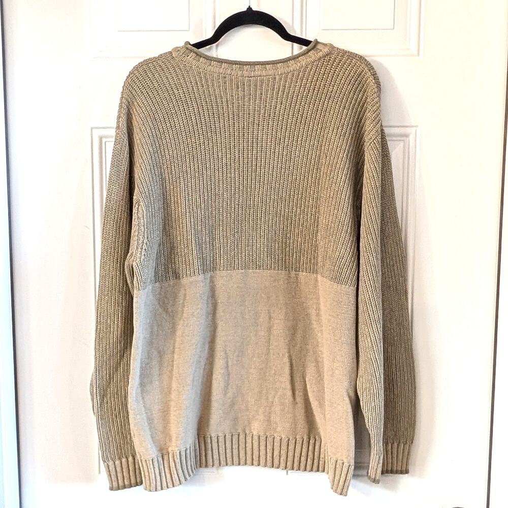 Columbia Mens Cotton Knit Sweater Medium Beige Ribbed Crewneck Pullover Cozy - Picture 3 of 7
